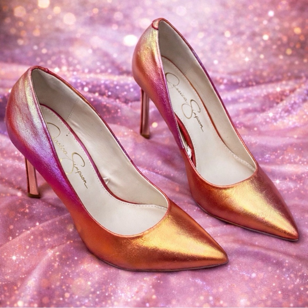 Jessica Simpson Pink and Gold Heels